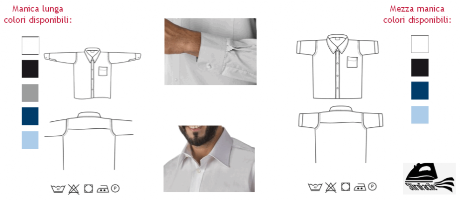 Camicia uomo classica in policotone a manica lunga e mezza manica Camicia uomo classica in policotone a manica lunga