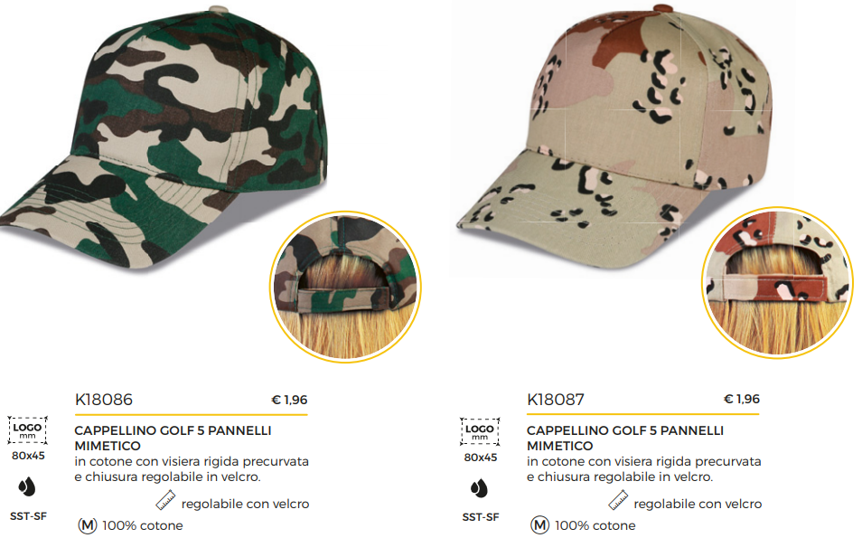 Cappelli baseball con visiera mimetici