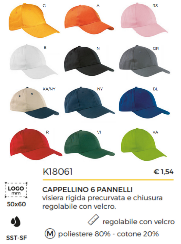 Cappelli con visiera 6 pannelli