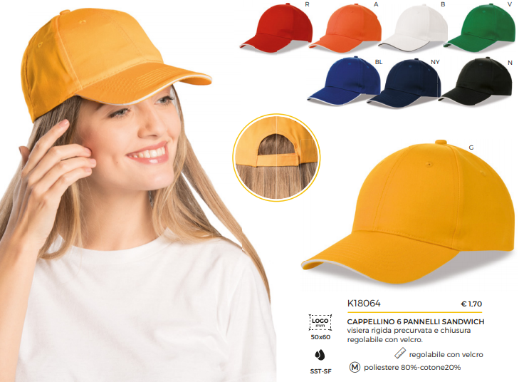 Cappelli e berretti sportivi colorati, cappellini con visiera