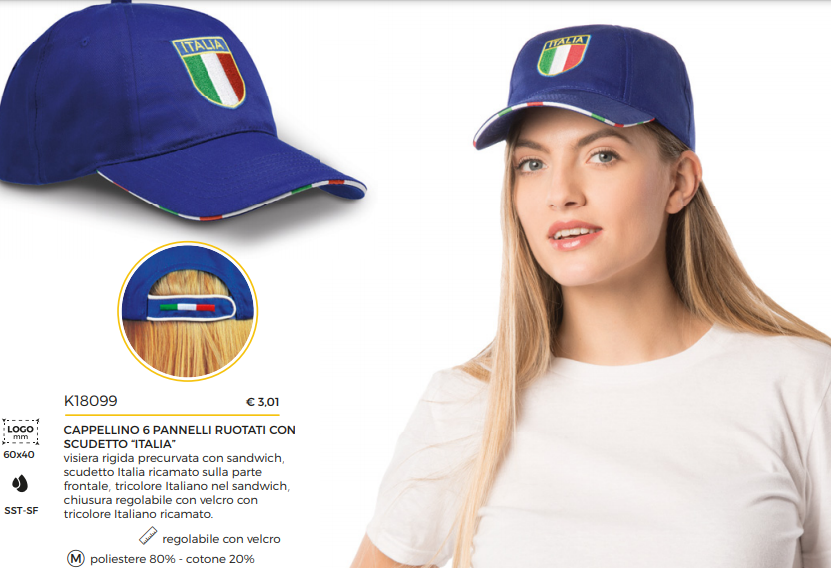 Cappellini con visiera scudetto Italia