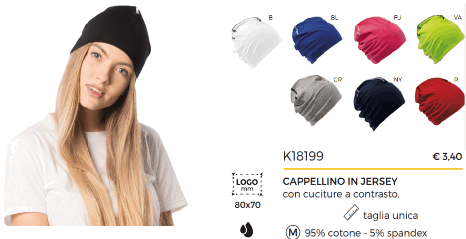 Cappellino zuccotto in jersey cotone e spandex