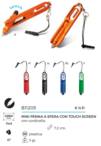 Mini penna a sfera con touch screen e cordicella