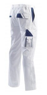 Pantaloni per edilizia bianchi con inserti blu Pantaloni multitasche per imbianchini