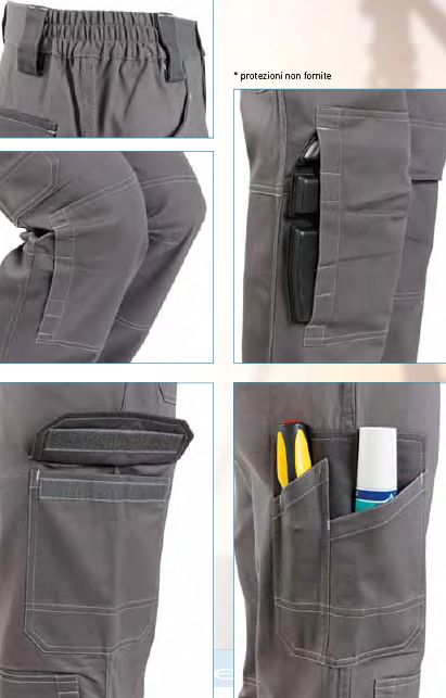 pantaloni leggeri da lavoro multitasche, pantaloni per magazzinieri grigi