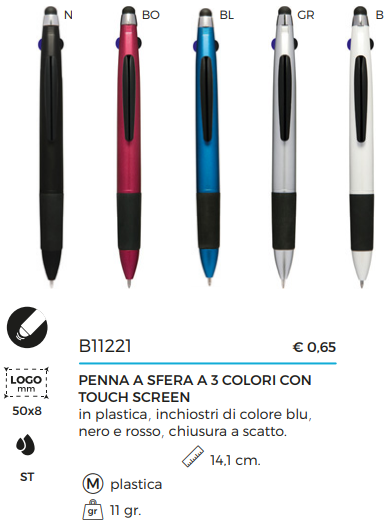 Penna a sfera con touch screen con inchiostro 3 colori