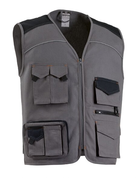 Gilet lavoro multitasche in cotone Gilet lavoro grigio multitasche in cotone